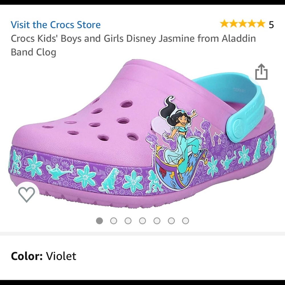 Girls pink princess Jasmine crocs.
